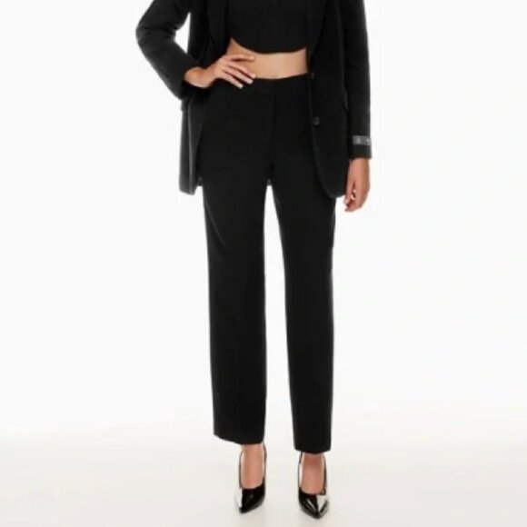 Aritzia Babaton Black Recycled Wool Pleated High Waist Trouser Pants - Picture 1 of 8